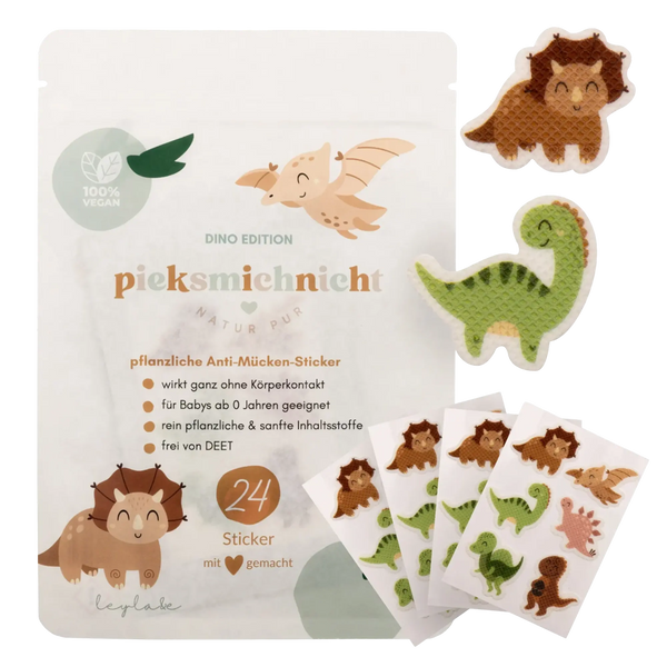 pieksmichnicht Dino Edition - 24 Anti-Mücken-Sticker pflanzlich für Kinder