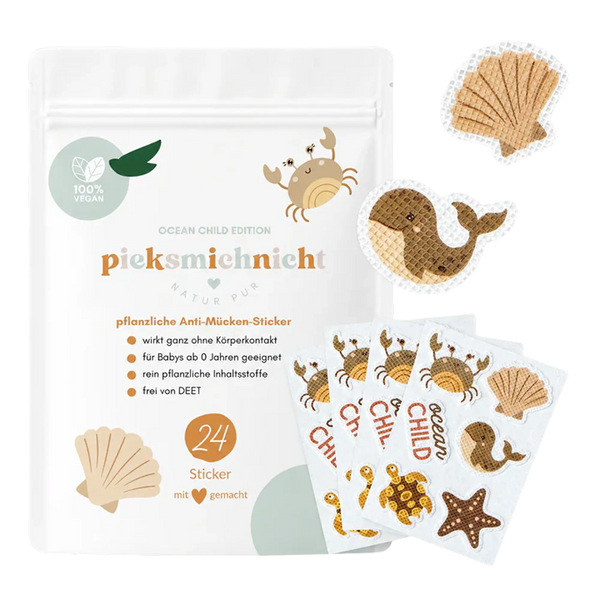 pieksmichnicht Ocean Child Edition - 24 Anti-Mücken-Sticker pflanzlich für Kinder