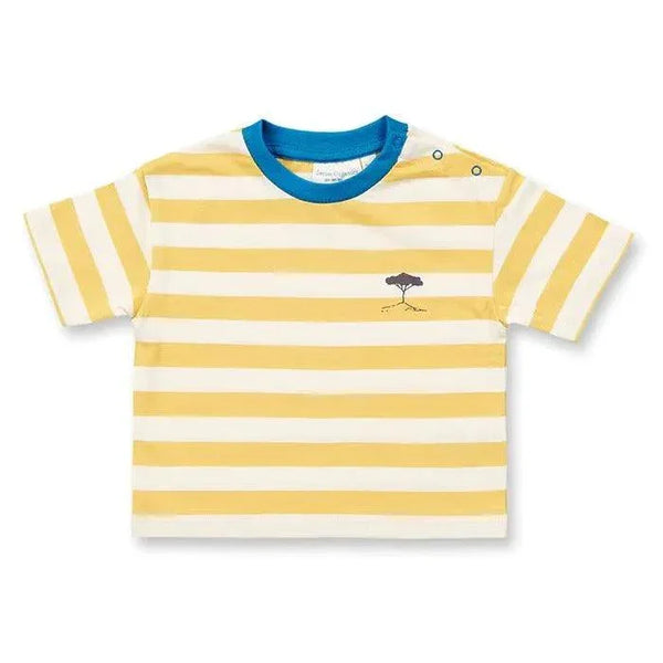 Sense Organics - Baby T-Shirt - Modell ANTON - Gelb-weiß geringelt mit Baum - Makimo - Smart Kids