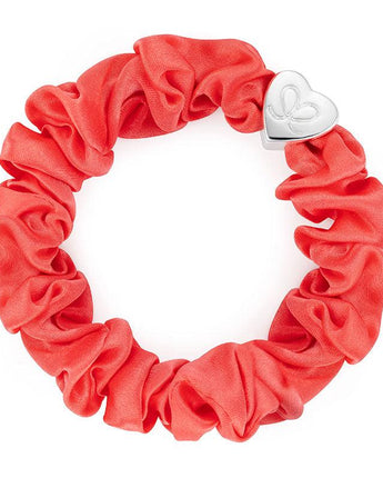 Silver Heart Silk Scrunchie Neon Peach - Makimo - Smart Kids