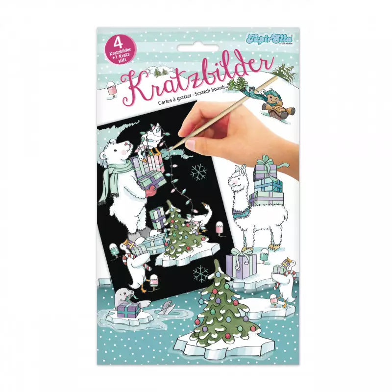 TapirElla Kratzbilder Winterzauber – 4 magische Kratzmotive mit Holzstift im Umschlag - Makimo - Smart Kids