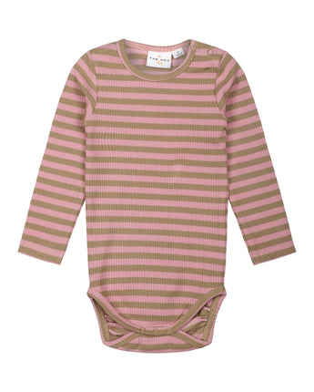 THE NEW - Baby Strampler Langarm - Bio-Baumwolle Rib Body (Blue Fog / Pink Nectar) - Makimo - Smart Kids