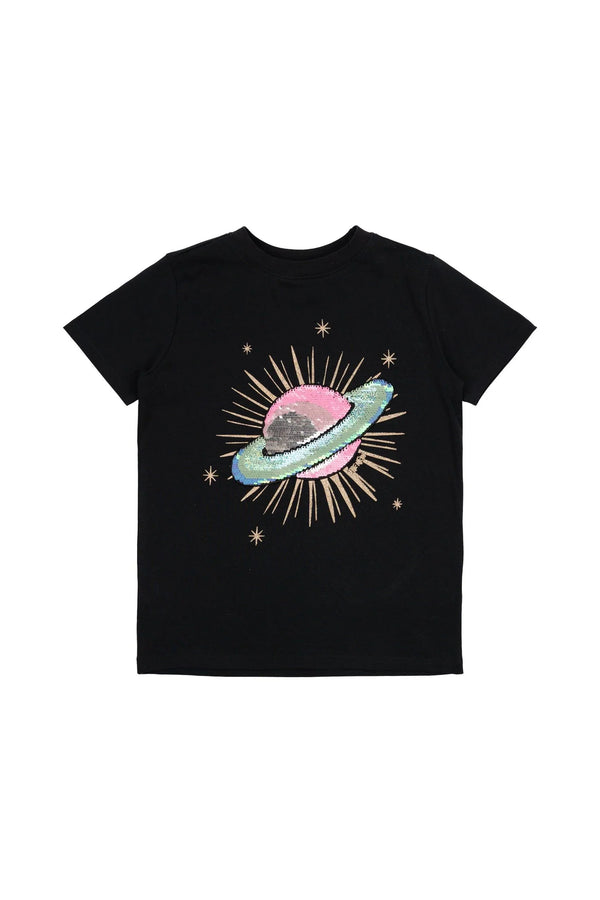 THE NEW T-Shirt mit Pailletten-Planet - Black & Crushed Berry - Makimo - Smart Kids